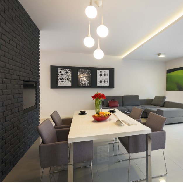 bialy stol projekt salonu w stylu nowoczesnym pomysl na plytki w salonie projektant wnetrz poznan atoato architekt projekty online czarna ceglana sciana