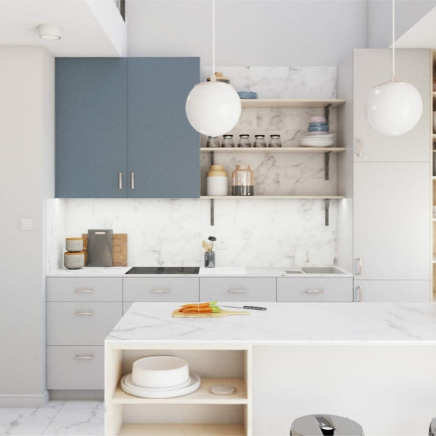 kuchnia z plytka marmurowa na scianie miedzy szafkami blat marmurowy w kuchni architekt wnetrz warszawa atoato projekty wnetrz atoato poznan