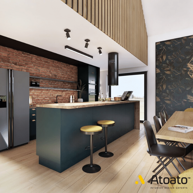 ściana z cegieł w kuchni