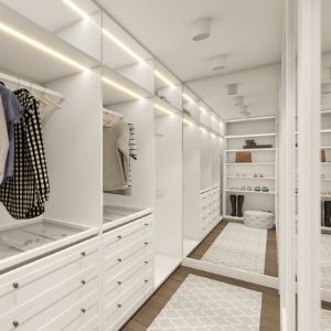 garderoba z dużym lustrem, jak wybrać szafę do garderoby, podświetlana szafa w garderobie