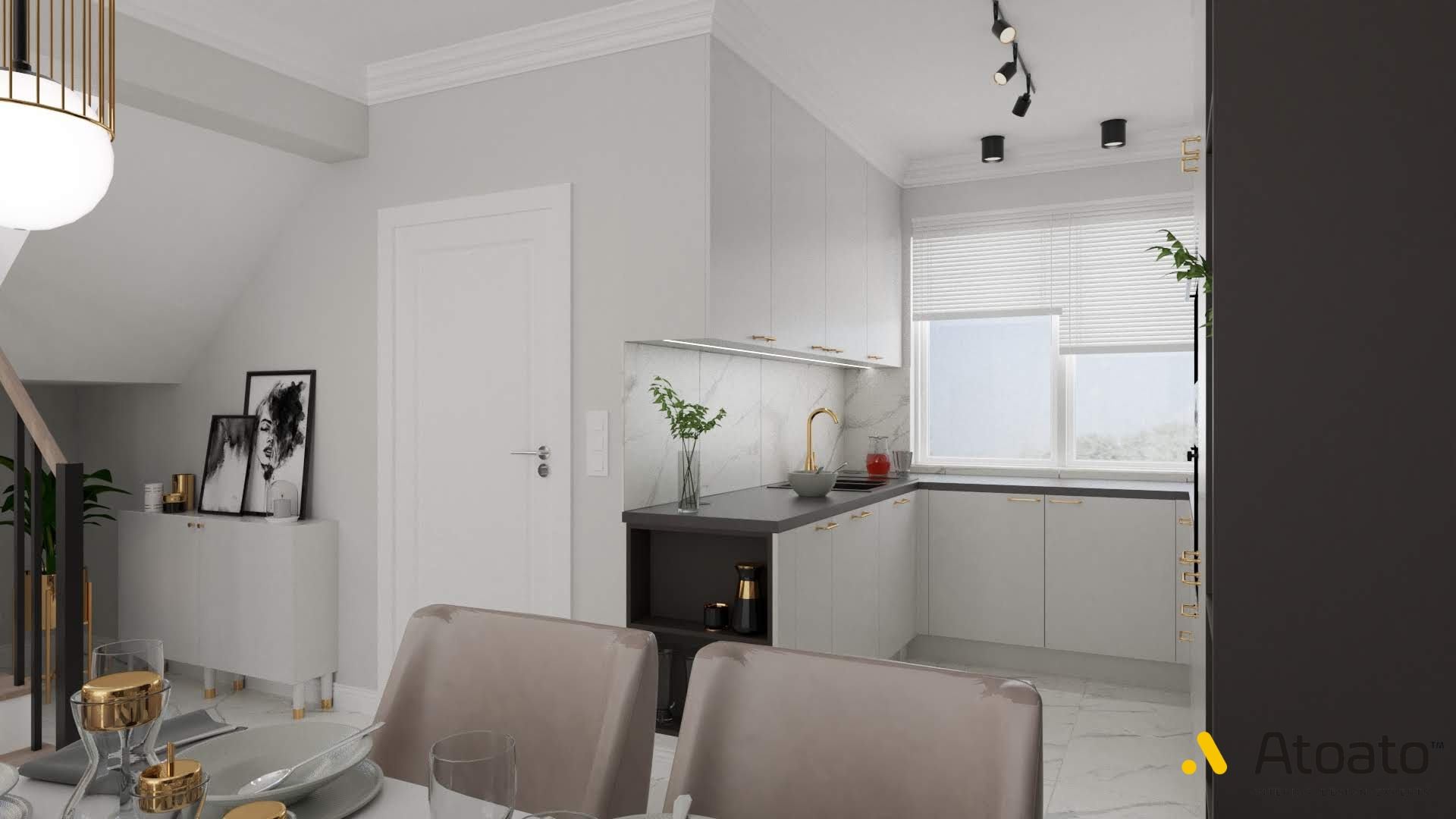 Dom w stylu glamour 11 kuchnia w stylu glamour, kuchnia otwarta na salon