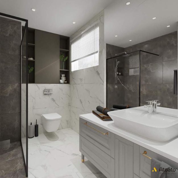 Dom w stylu glamour 4 lazienka we stylu glamour z ciemna płytka