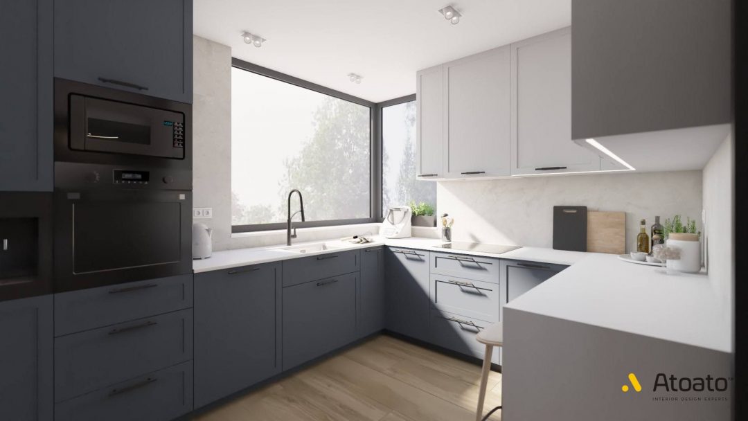 projekt kuchni w stylu nowoczesnym w poznaniu, granatowa, biała kuchnia